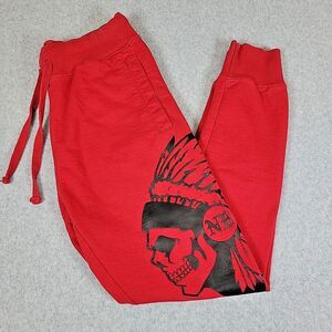 NATIVE 2001 BORNE Joggers Men's Size‎ Small Red Indian Skull W/ Headdress Sweats